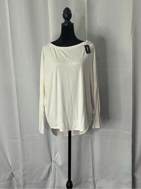 Express Women's S Ivory Ultra Soft Jersey Boat Neck Long Sleeve Tunic Top NWT